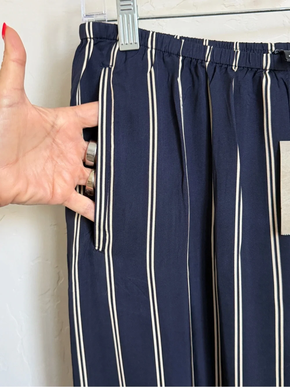 J.Crew Cosmo Pant Navy Stripe Wide Leg Pull On Pants NWT Small